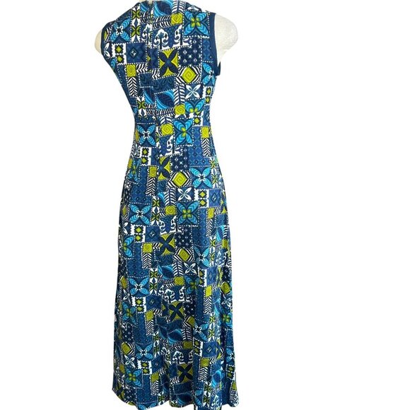 Vintage Handmade Hawaiian Barkcloth Tribal Print Maxi Dress - Picture 3 of 9